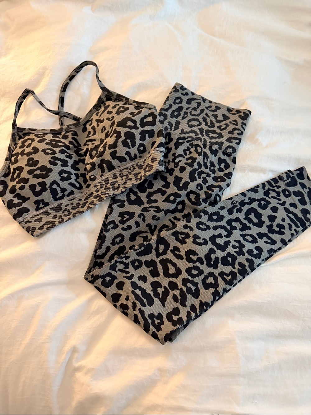 SHEIN Taupe and Black Leopard Seamless Sports Bra + Leggings Set